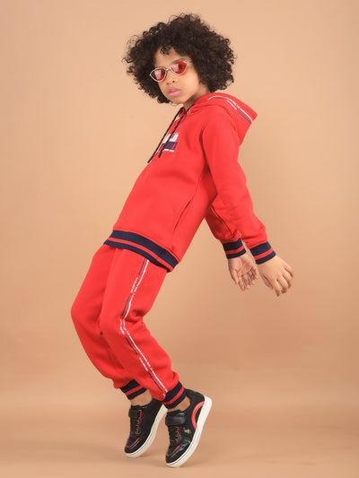 Red Typographic Print Sweatshirt & Joggers Co-Ord Set-Boy Co-Ord Sets-Crimsoune Club
