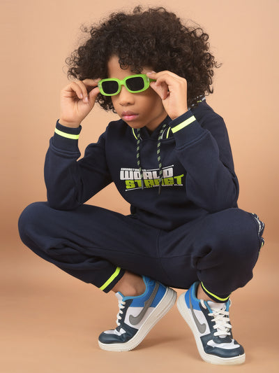 Navy Blue Typographic Print Sweatshirt & Joggers Co-Ord Set-Boy Co-Ord Sets-Crimsoune Club
