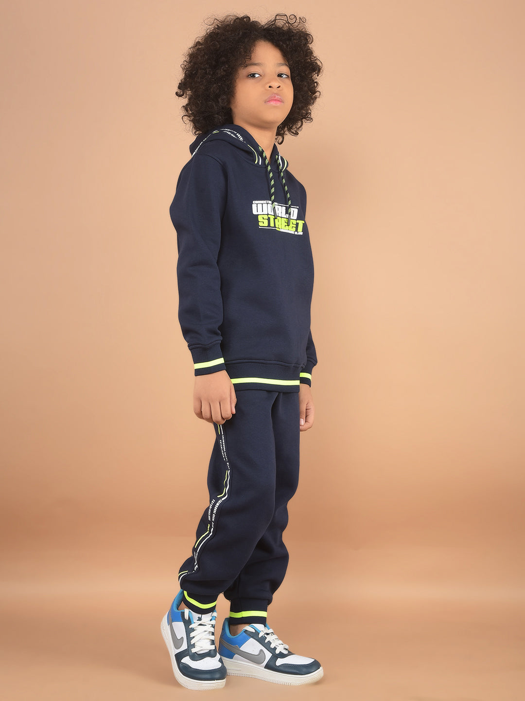 Navy Blue Typographic Print Sweatshirt & Joggers Co-Ord Set-Boy Co-Ord Sets-Crimsoune Club
