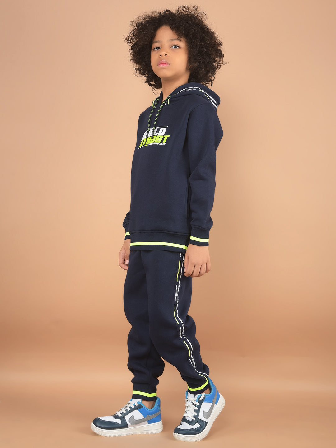 Navy Blue Typographic Print Sweatshirt & Joggers Co-Ord Set-Boy Co-Ord Sets-Crimsoune Club