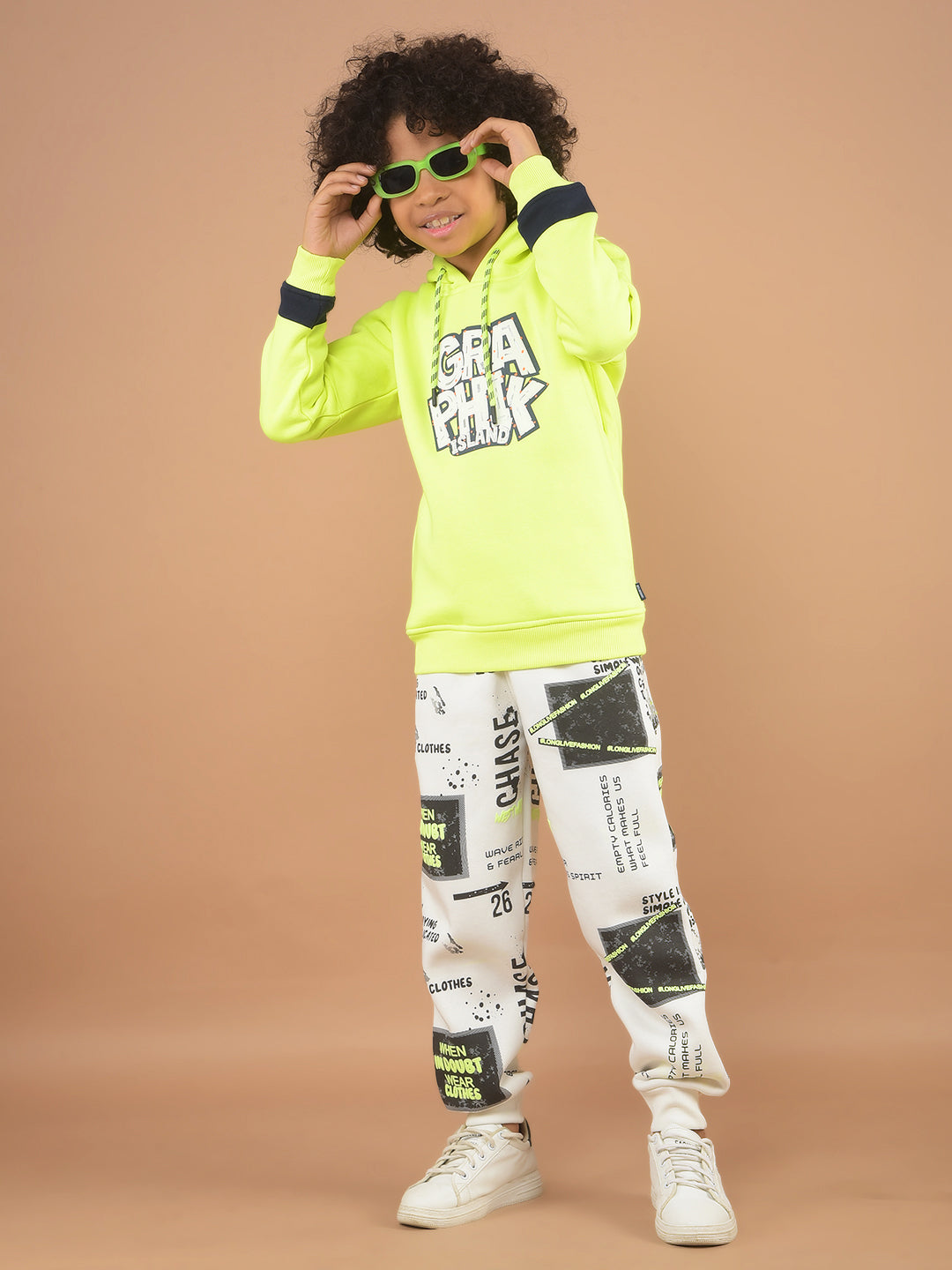 Green Graphic Print Hooded Sweatshirt-Boy Sweatshirts-Crimsoune Club