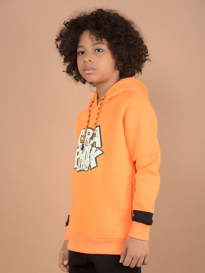 Orange Graphic Print Hooded Neck Sweatshirt-Boys Sweatshirts-Crimsoune Club