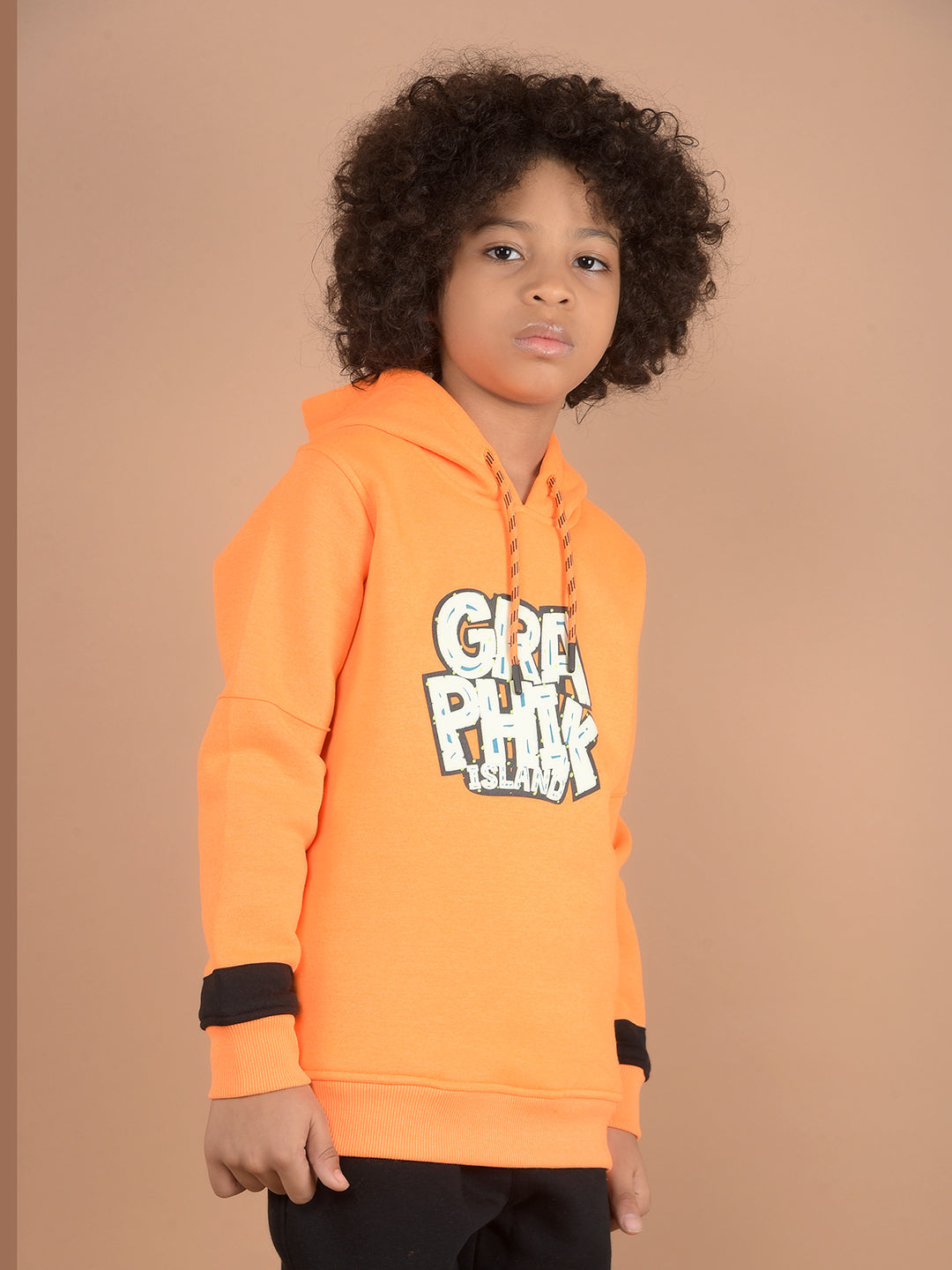 Orange Graphic Print Hooded Neck Sweatshirt-Boys Sweatshirts-Crimsoune Club