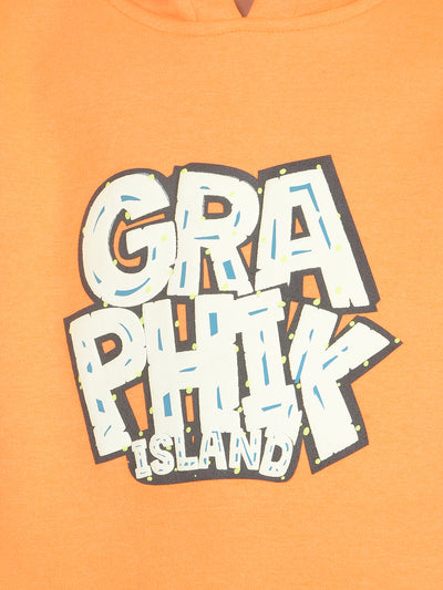 Orange Graphic Print Hooded Neck Sweatshirt-Boys Sweatshirts-Crimsoune Club