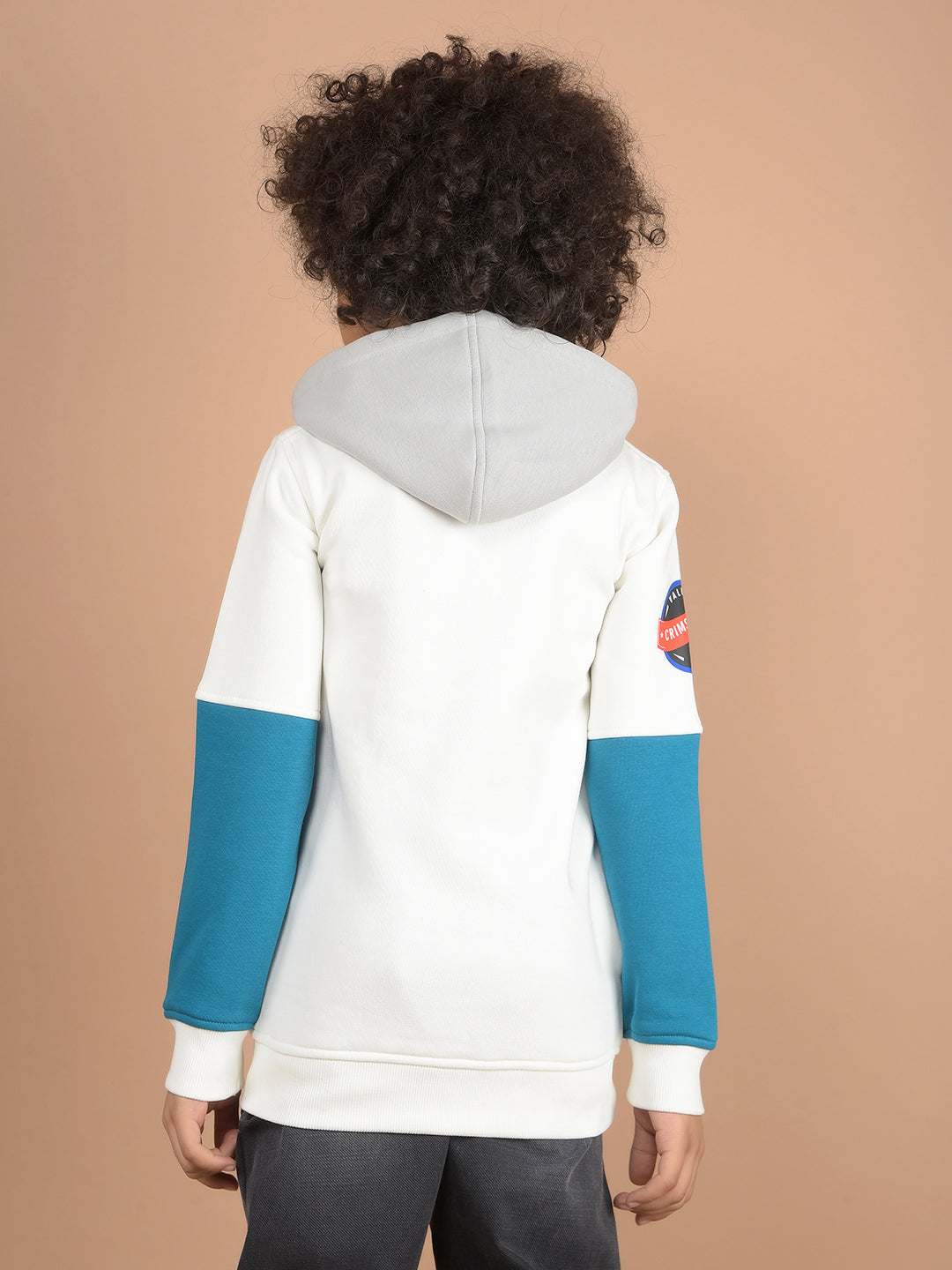 White Color-Block Hooded Neck Sweatshirt-Boys Sweatshirts-Crimsoune Club