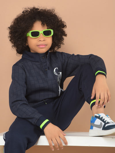 Navy Blue Graphic Print Sweatshirt-Boy Sweatshirts-Crimsoune Club