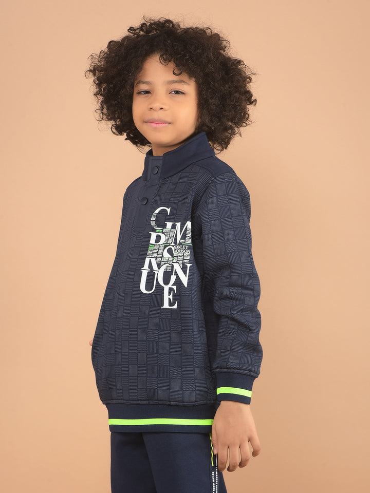 Navy Blue Graphic Print Sweatshirt-Boy Sweatshirts-Crimsoune Club