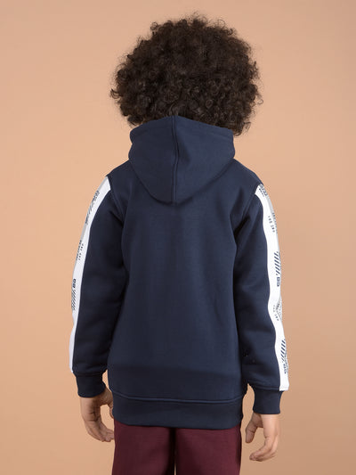 Navy Blue Graphic Print Hooded Neck Sweatshirt-Boys Sweatshirts-Crimsoune Club