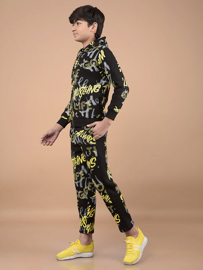 Black Typographic Print Hooded Neck Co-Ord Sets-Boys Co-Ord Sets-Crimsoune Club