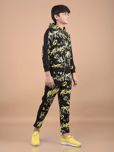 Black Typographic Print Hooded Neck Co-Ord Sets-Boys Co-Ord Sets-Crimsoune Club