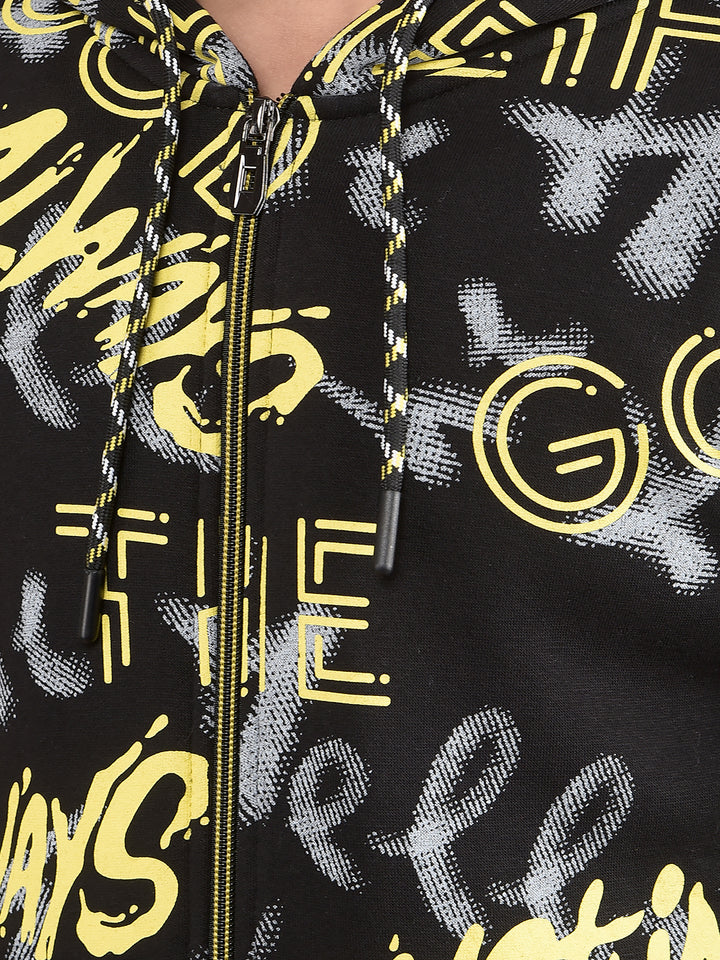 Black Typographic Print Hooded Neck Co-Ord Sets-Boys Co-Ord Sets-Crimsoune Club