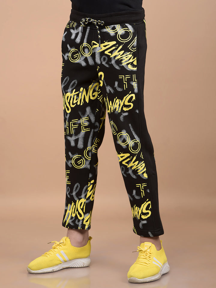 Black Typographic Print Hooded Neck Co-Ord Sets-Boys Co-Ord Sets-Crimsoune Club