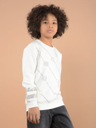 White Graphic Print Sweatshirt-Boys Sweatshirts-Crimsoune Club