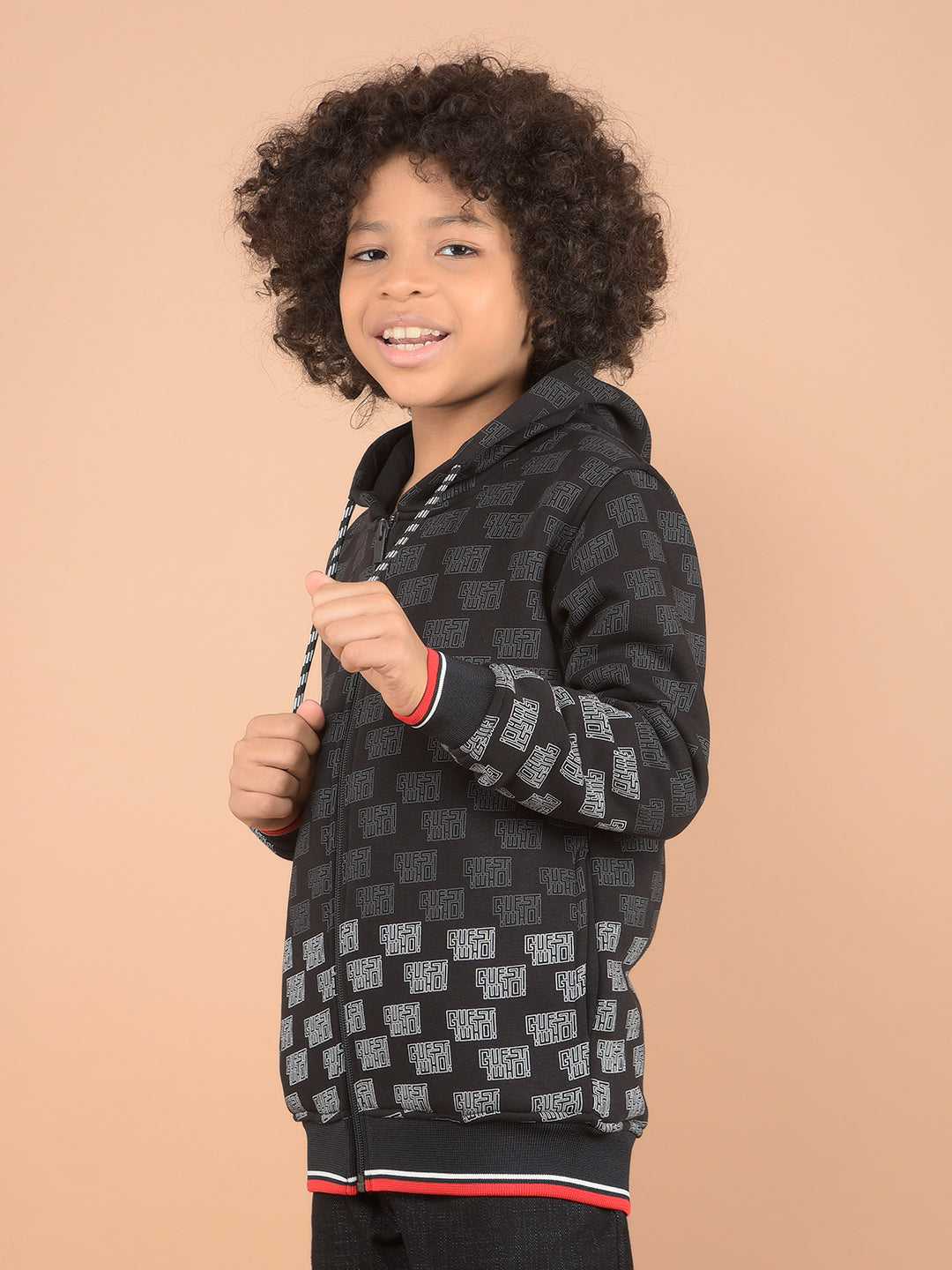 Black Printed Hooded Neck Sweatshirt-Boys Sweatshirts-Crimsoune Club