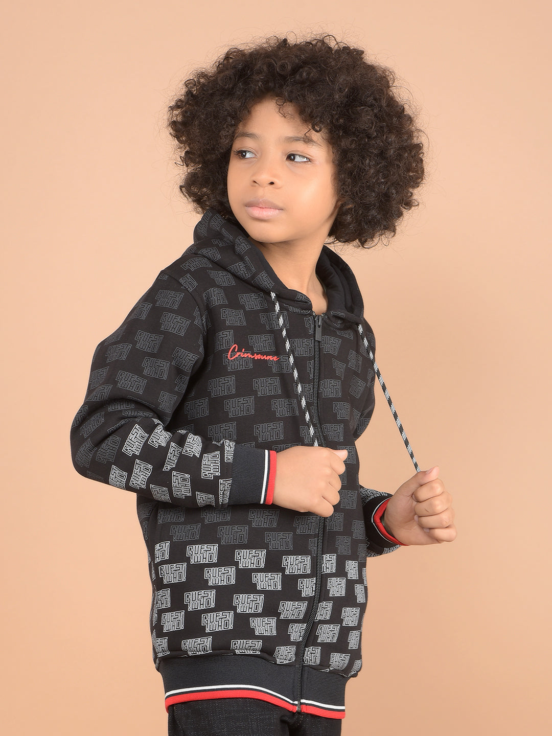 Black Printed Hooded Neck Sweatshirt-Boys Sweatshirts-Crimsoune Club