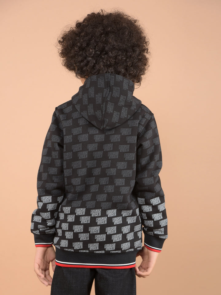 Black Printed Hooded Neck Sweatshirt-Boys Sweatshirts-Crimsoune Club