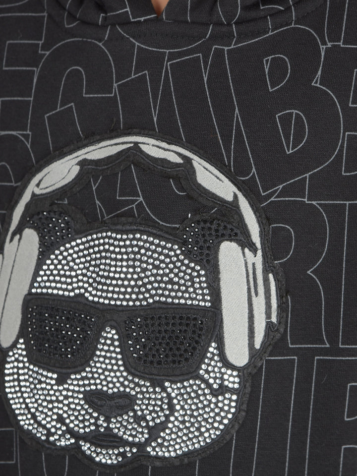 Black Graphic Print Hooded Neck Sweatshirt-Boys Sweatshirts-Crimsoune Club