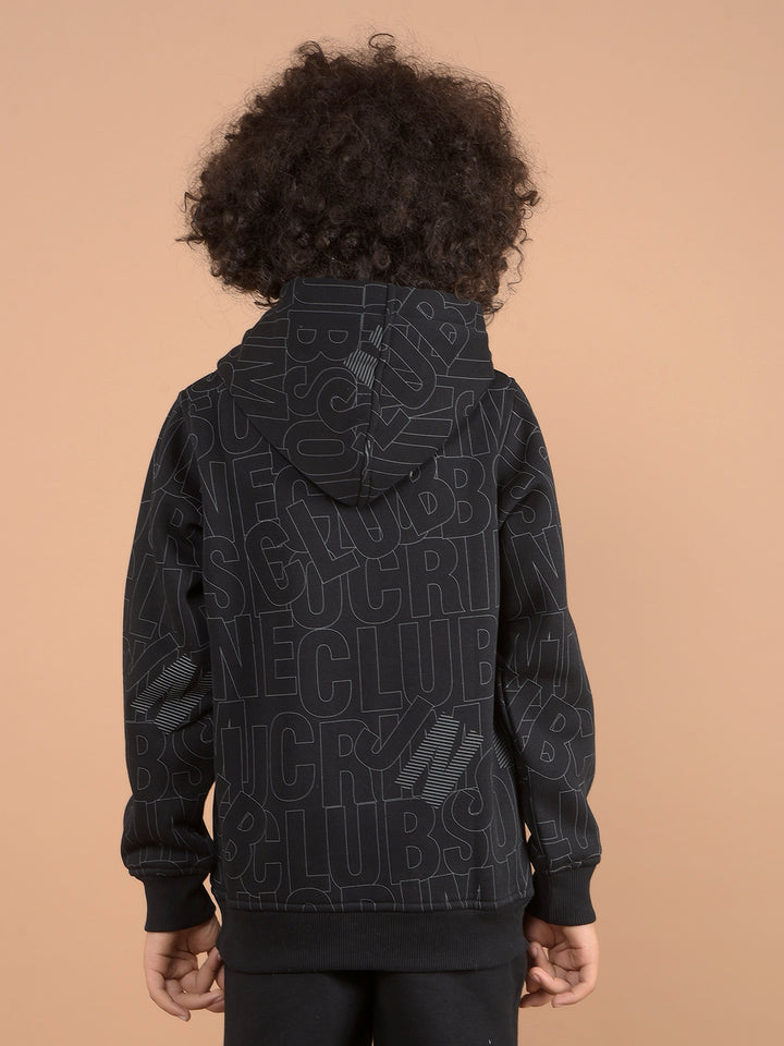 Black Graphic Print Hooded Neck Sweatshirt-Boys Sweatshirts-Crimsoune Club