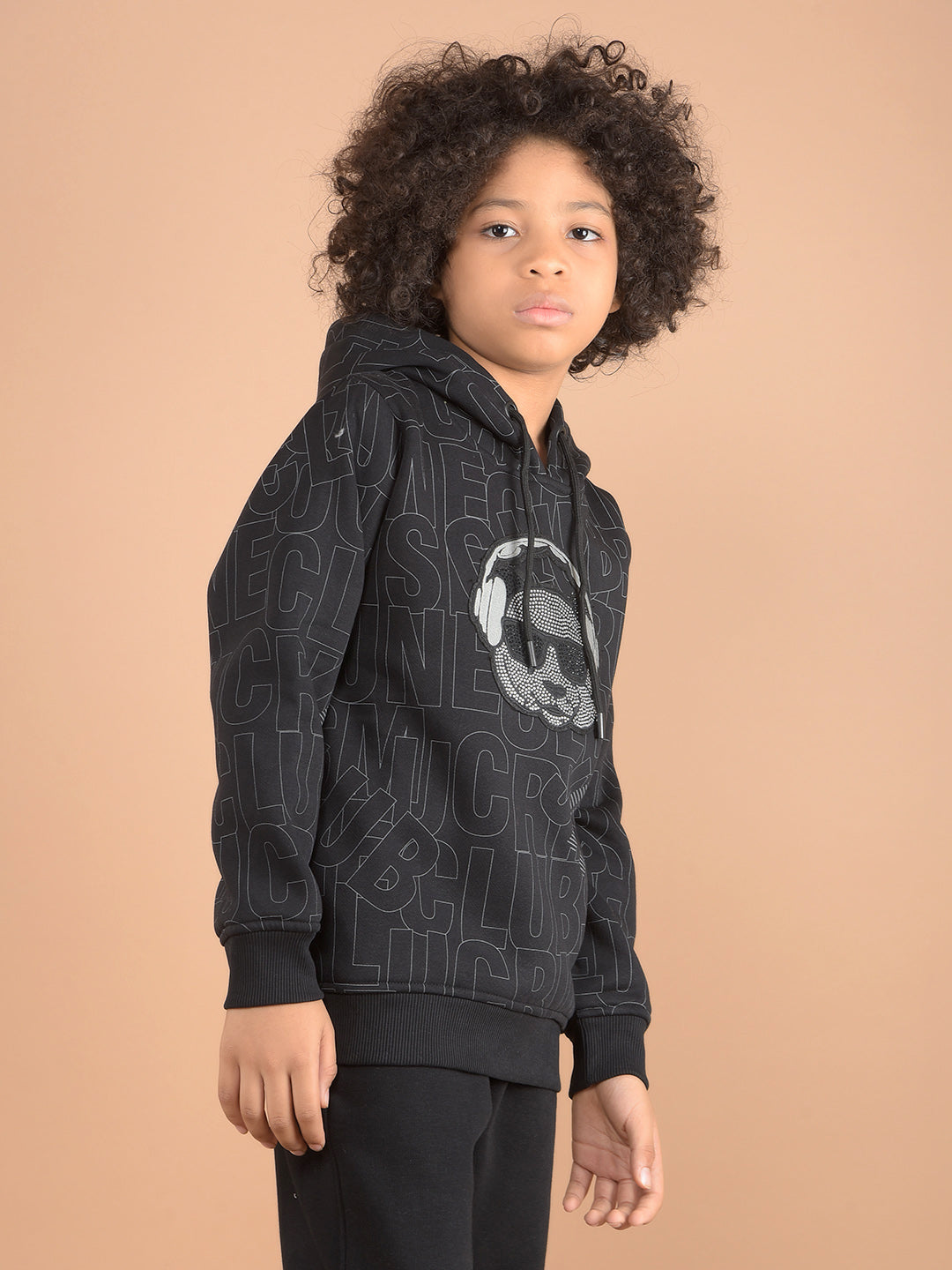 Black Graphic Print Hooded Neck Sweatshirt-Boys Sweatshirts-Crimsoune Club