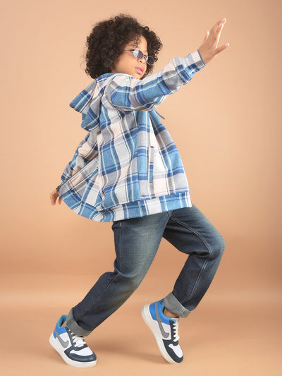 Blue Checked Hooded Sweatshirt-Boy Sweatshirts-Crimsoune Club