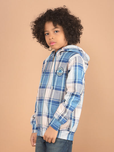 Blue Checked Hooded Sweatshirt-Boy Sweatshirts-Crimsoune Club