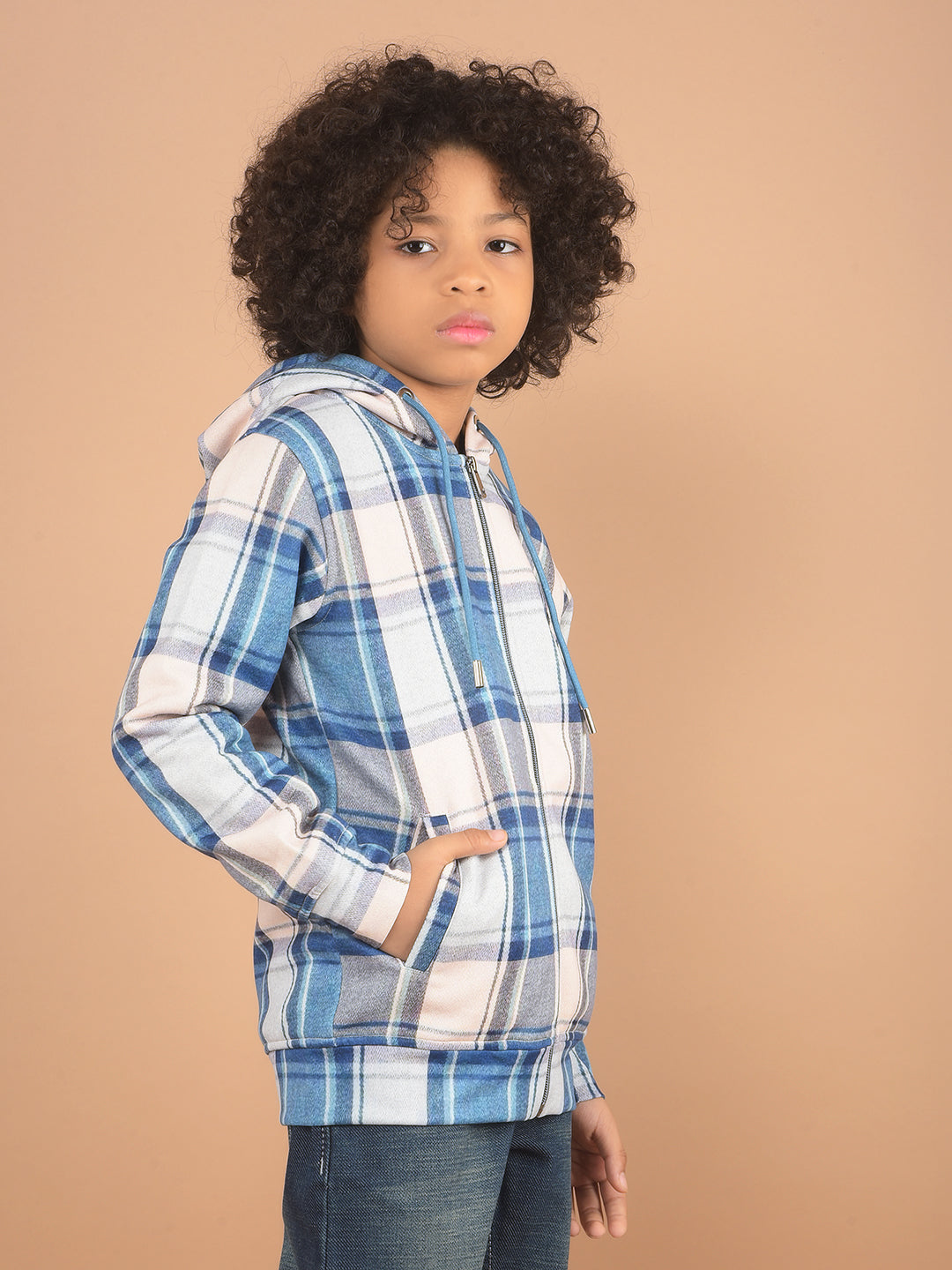 Blue Checked Hooded Sweatshirt-Boy Sweatshirts-Crimsoune Club