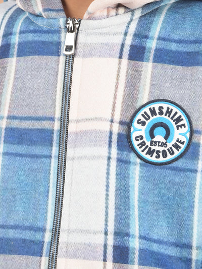 Blue Checked Hooded Sweatshirt-Boy Sweatshirts-Crimsoune Club