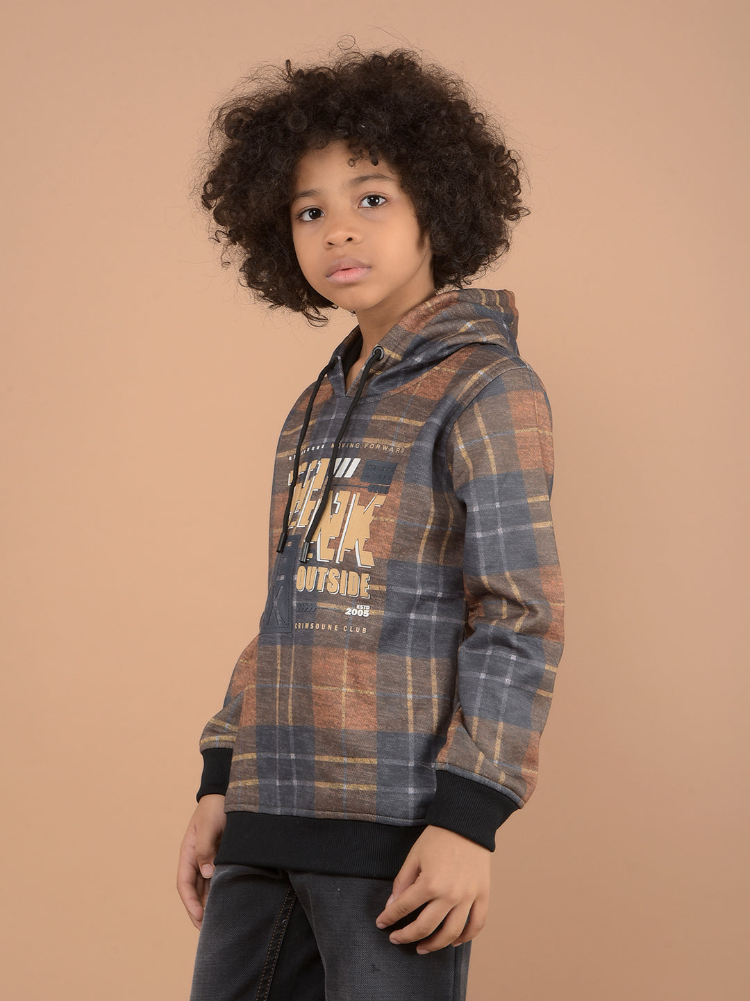 Brown Graphic Print Hooded Neck Sweatshirt-Boys Sweatshirts-Crimsoune Club