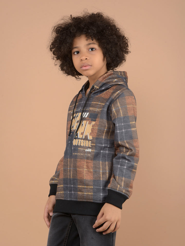 Brown Graphic Print Hooded Neck Sweatshirt-Boys Sweatshirts-Crimsoune Club