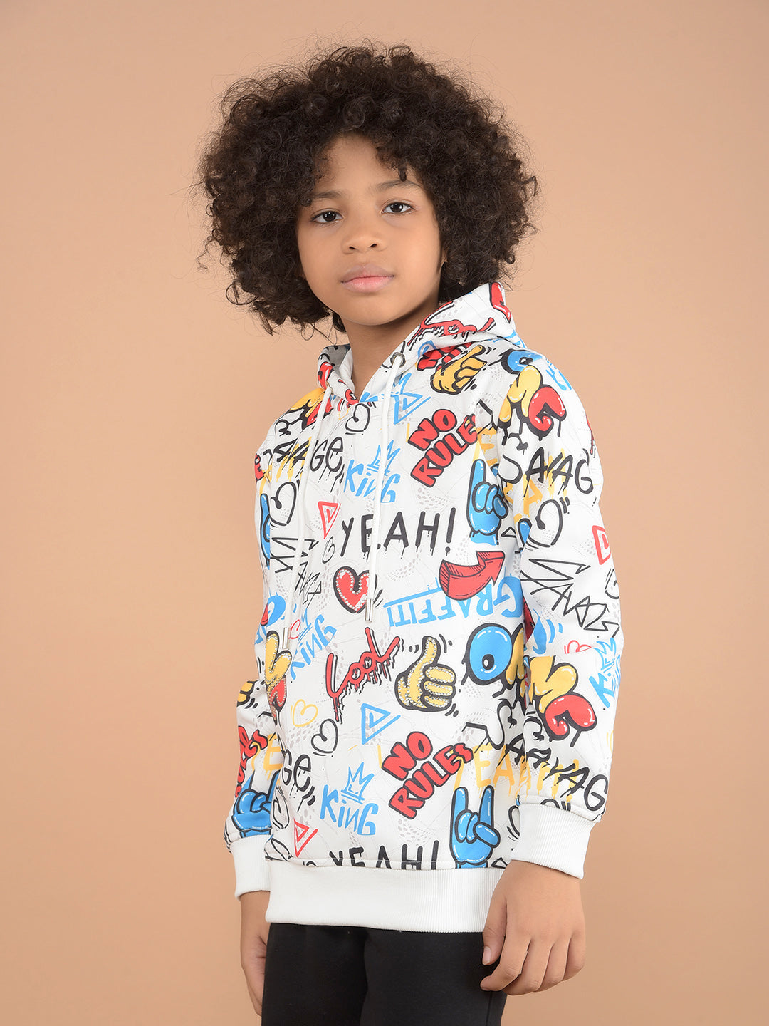 White Printed Hooded Neck Sweatshirt-Boys Sweatshirts-Crimsoune Club