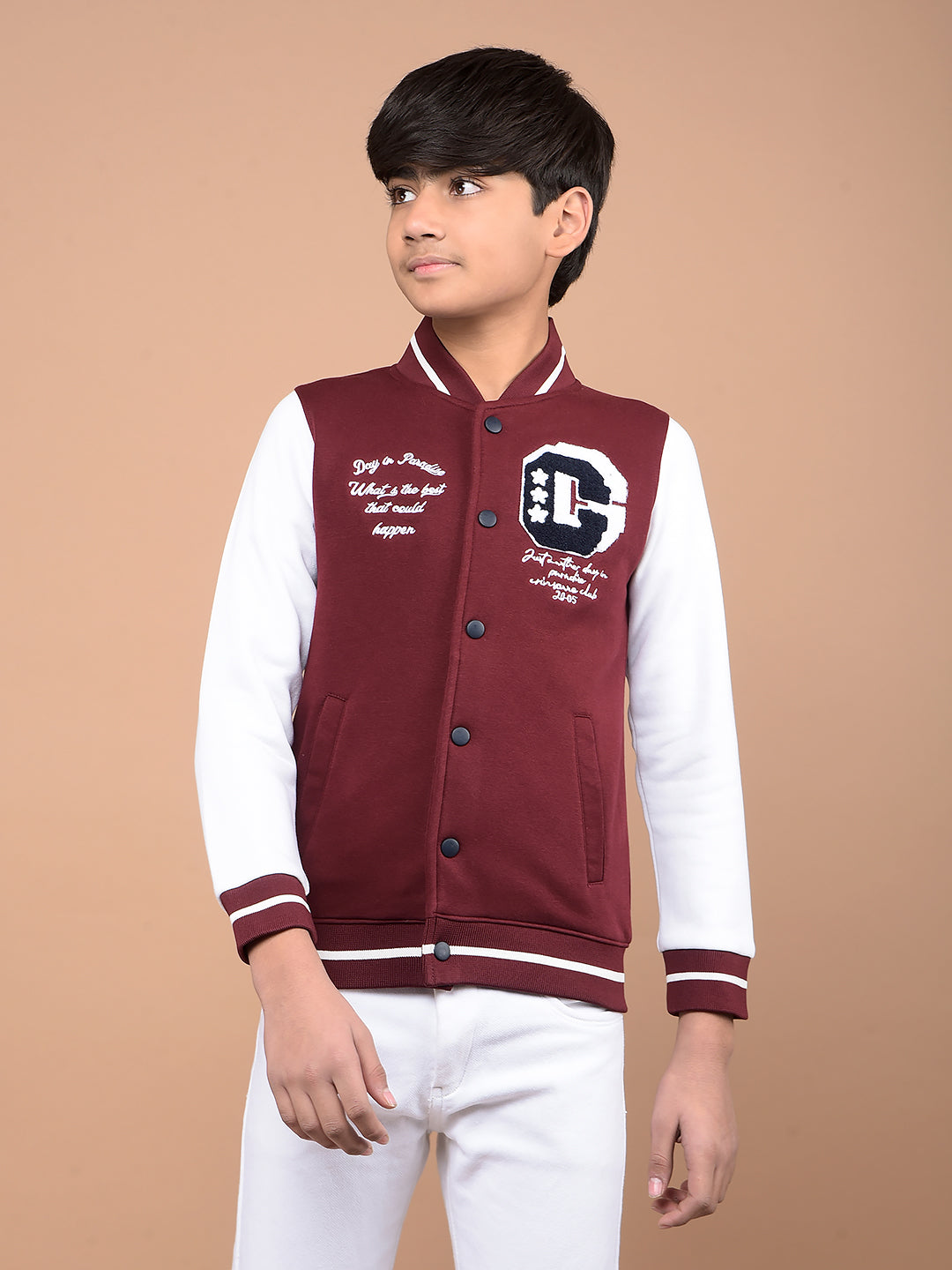 Wine Color Blocked Varsity Jacket-Boys Jackets-Crimsoune Club