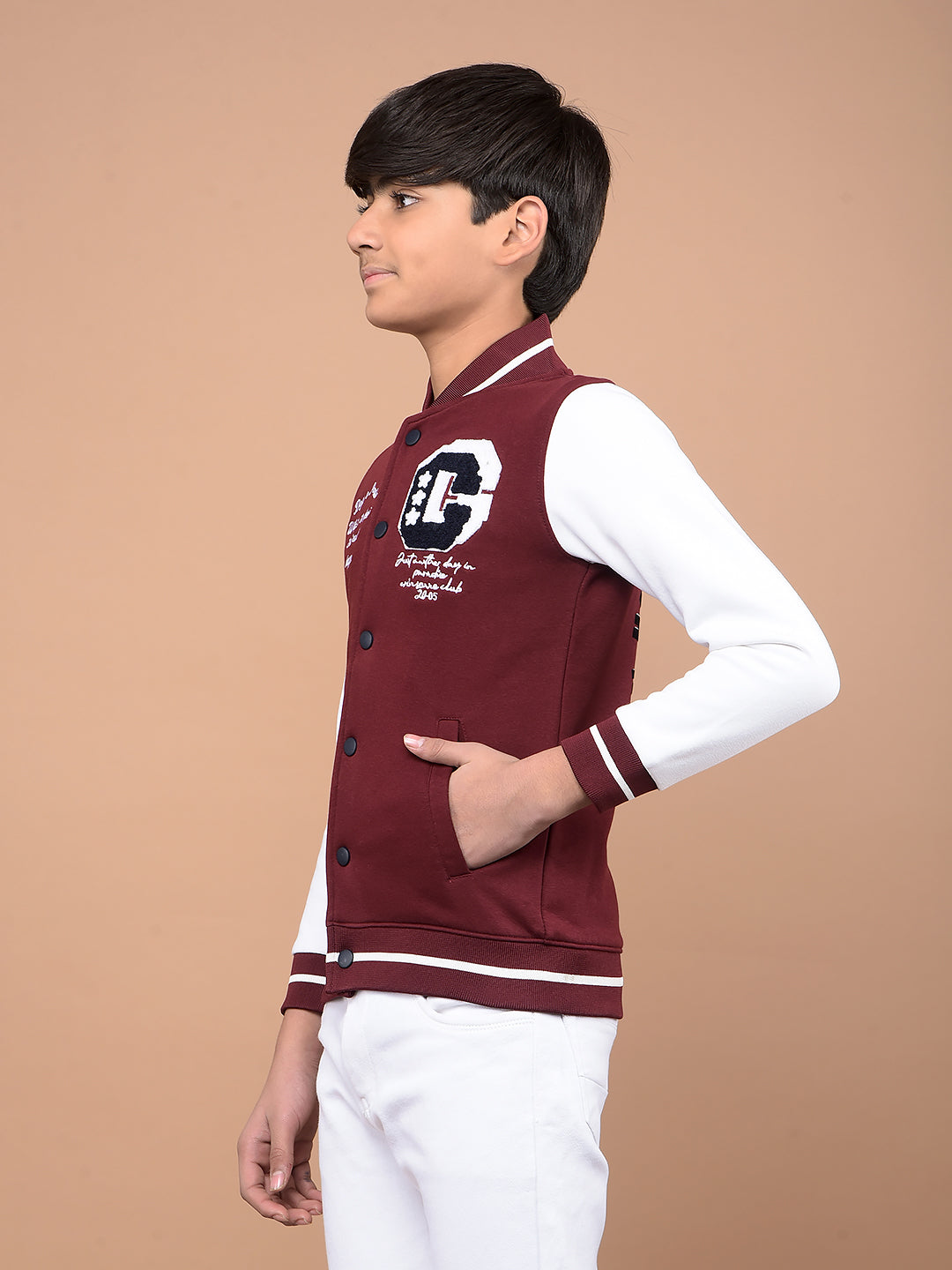 Wine Color Blocked Varsity Jacket-Boys Jackets-Crimsoune Club