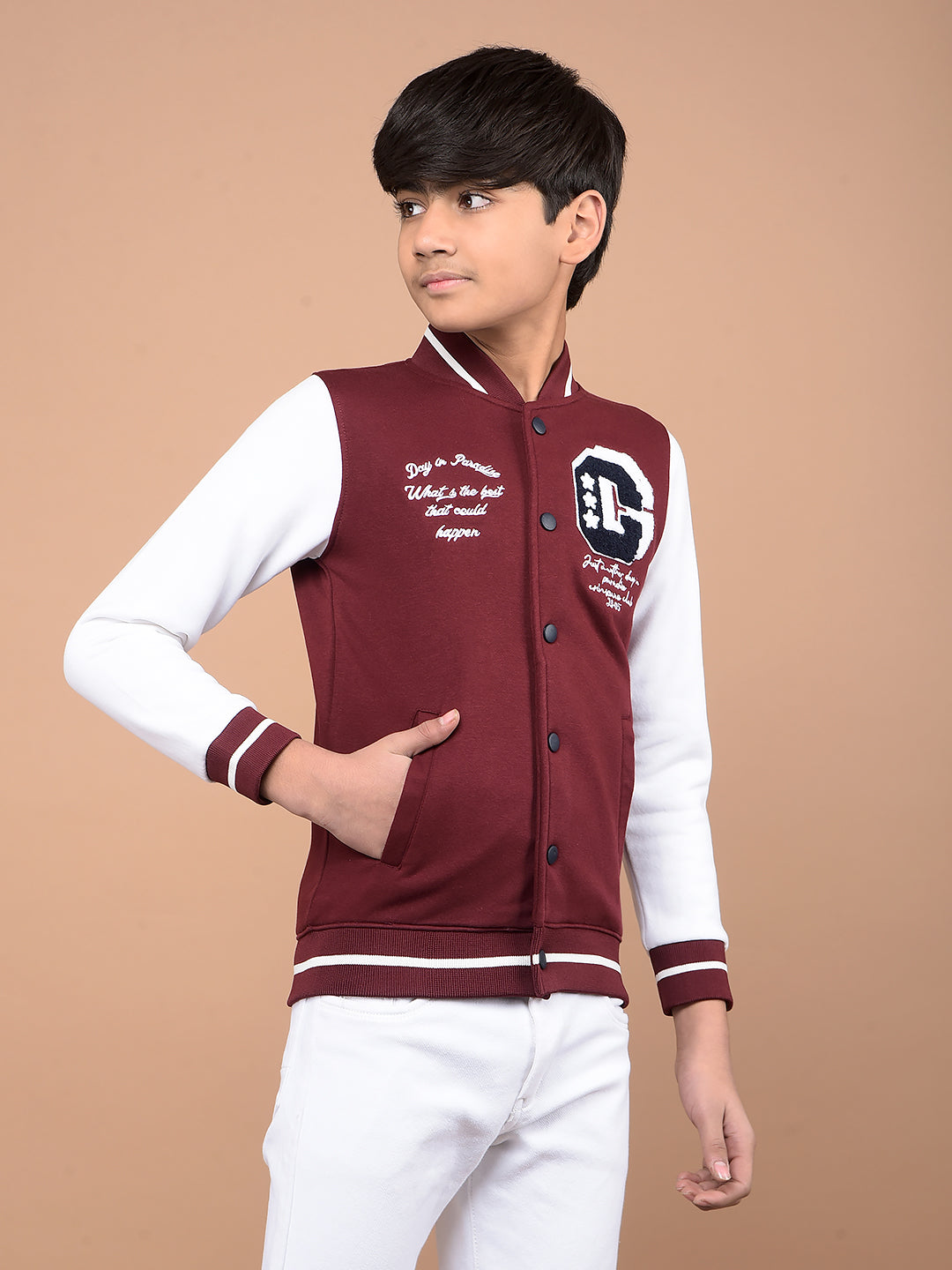 Wine Color Blocked Varsity Jacket-Boys Jackets-Crimsoune Club