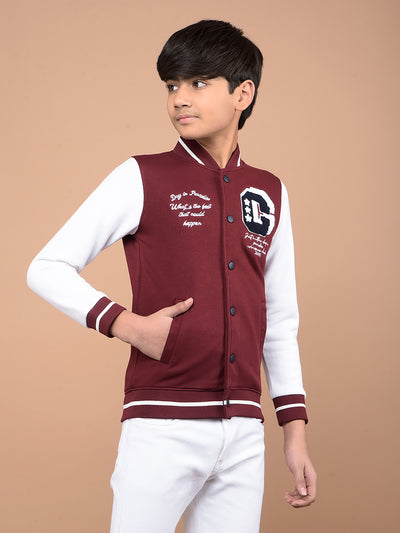 Wine Color Blocked Varsity Jacket-Boys Jackets-Crimsoune Club