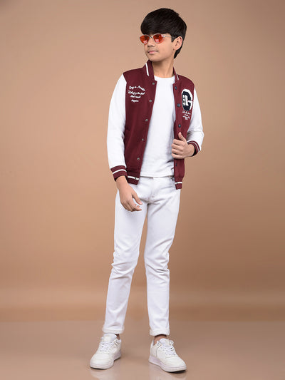 Wine Color Blocked Varsity Jacket-Boys Jackets-Crimsoune Club