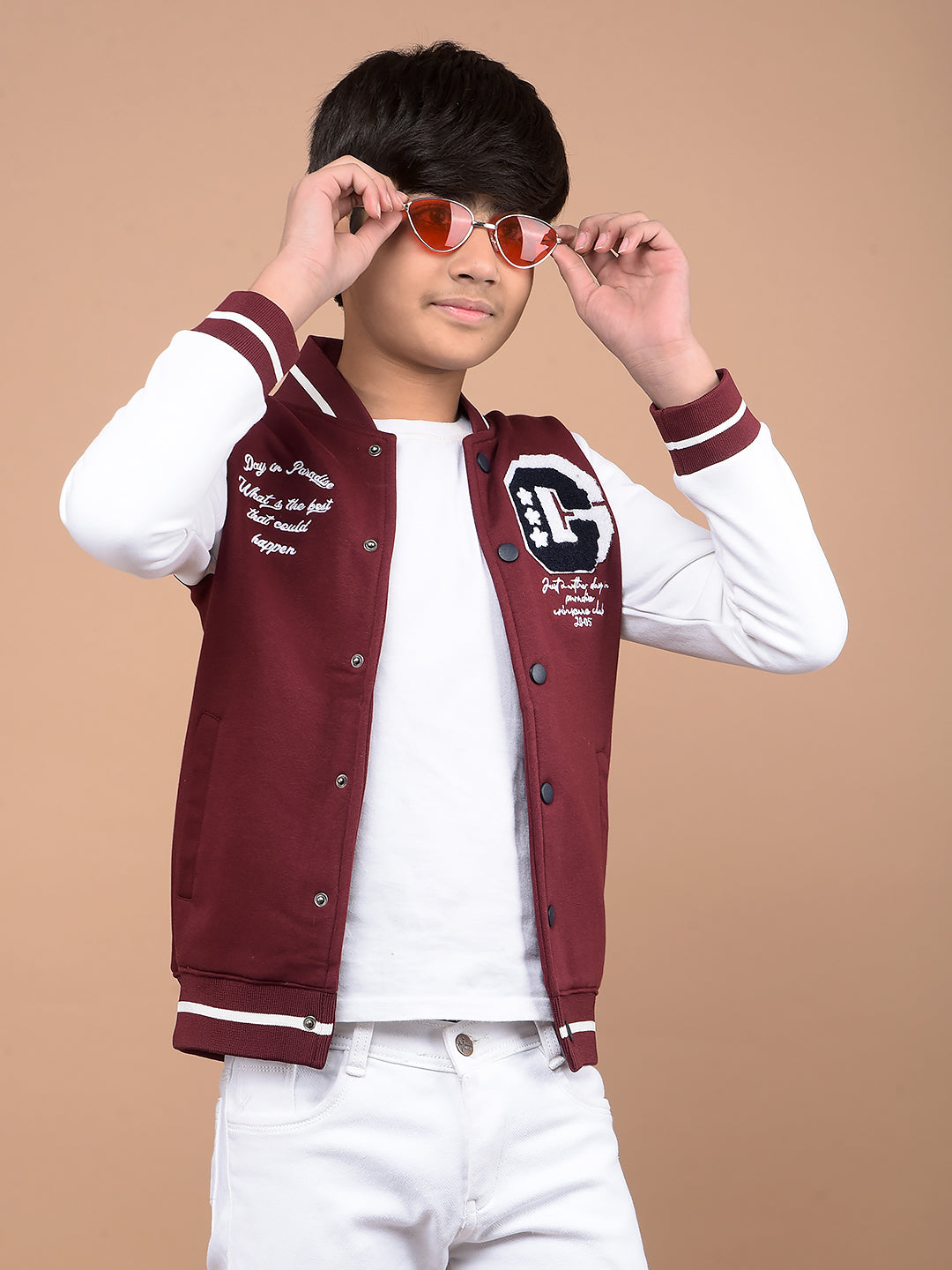 Wine Color Blocked Varsity Jacket-Boys Jackets-Crimsoune Club