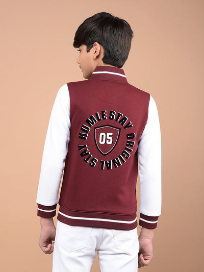 Wine Color Blocked Varsity Jacket-Boys Jackets-Crimsoune Club