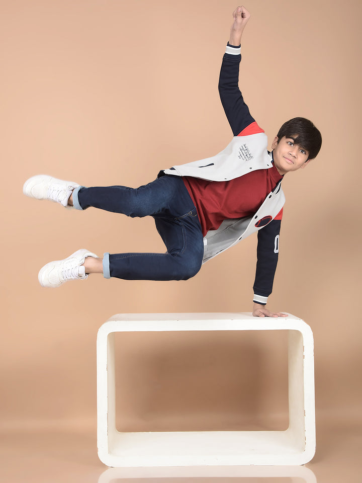 Grey Colorblocked High Neck Sweatshirt-Boys Sweatshirts-Crimsoune Club