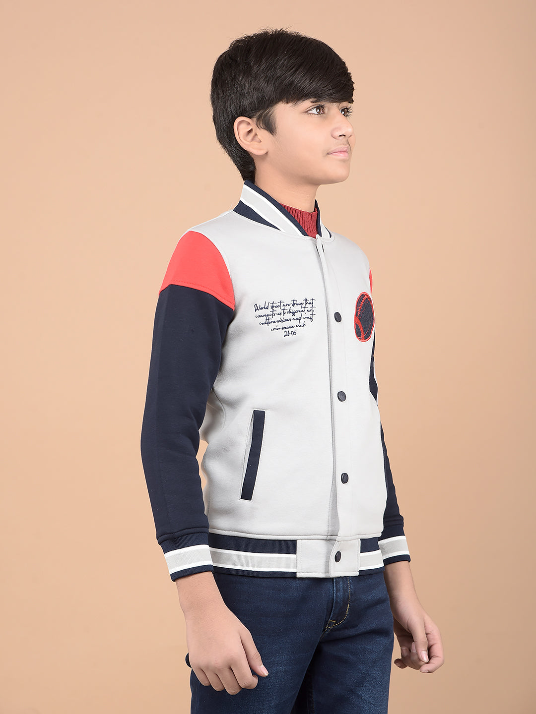 Grey Colorblocked High Neck Sweatshirt-Boys Sweatshirts-Crimsoune Club