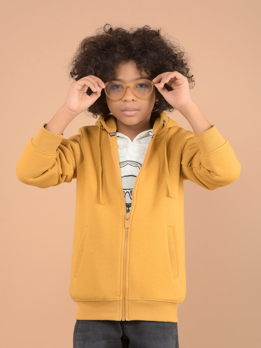 Mustard Hooded Neck Sweatshirt-Boys Sweatshirts-Crimsoune Club