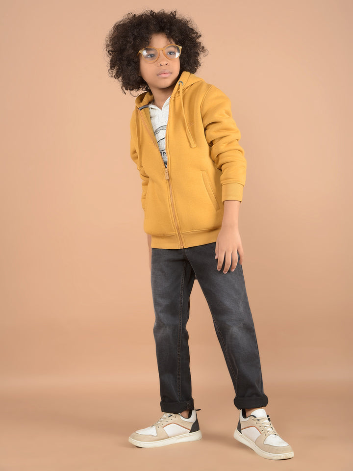 Mustard Hooded Neck Sweatshirt-Boys Sweatshirts-Crimsoune Club