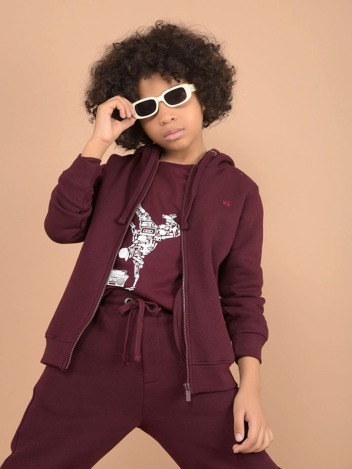 Wine Hooded Neck Sweatshirt-Boys Sweatshirts-Crimsoune Club