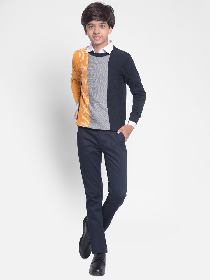 Navy Blue Colourblocked Sweater-Boys Sweaters-Crimsoune Club