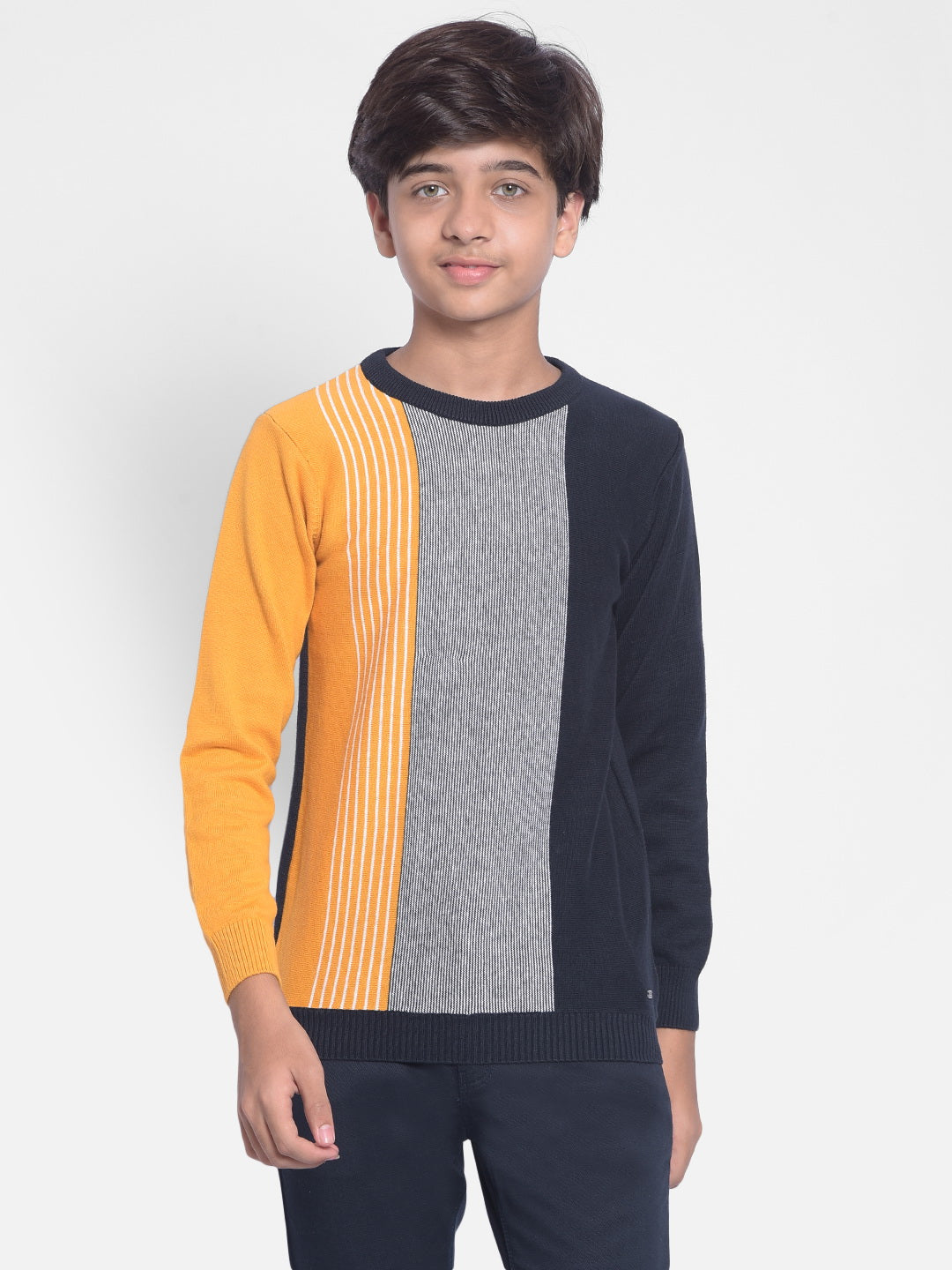 Navy Blue Colourblocked Sweater-Boys Sweaters-Crimsoune Club