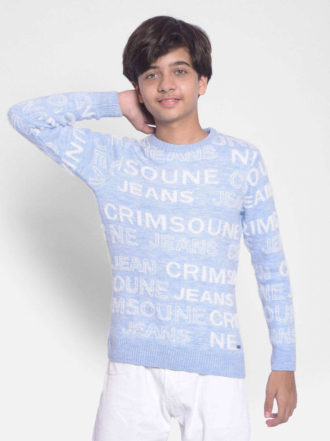 Sky Blue Printed Sweater-Boys Sweaters-Crimsoune Club