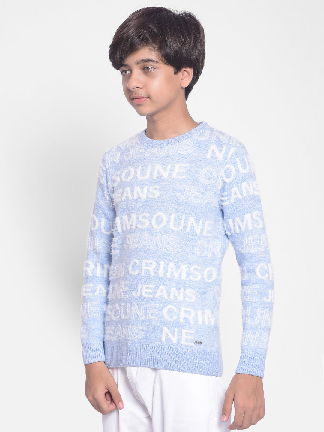 Sky Blue Printed Sweater-Boys Sweaters-Crimsoune Club