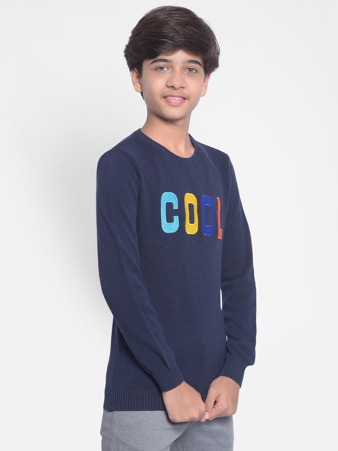 Navy Blue Printed Sweater-Boys Sweaters-Crimsoune Club