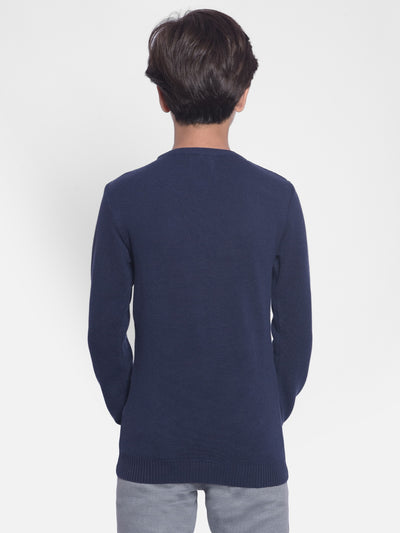 Navy Blue Printed Sweater-Boys Sweaters-Crimsoune Club