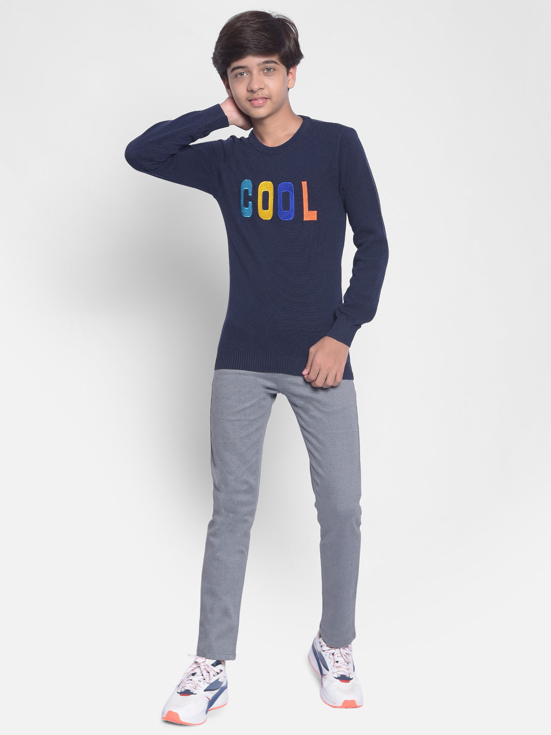 Navy Blue Printed Sweater-Boys Sweaters-Crimsoune Club