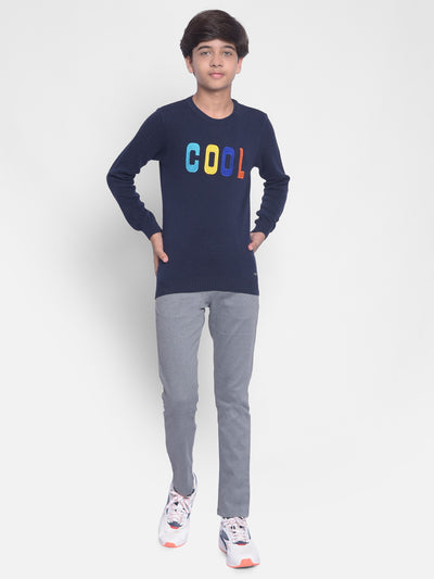 Navy Blue Printed Sweater-Boys Sweaters-Crimsoune Club